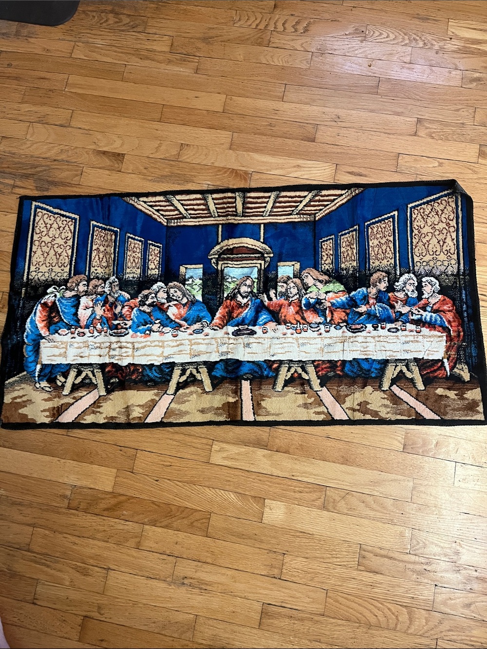 Vintage Jesus & Disciples Last Supper Rug Tapestry Plush Wall Hanging Italy